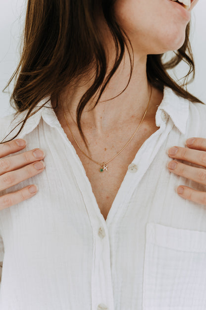 Mini Letter + Birthstone Necklace