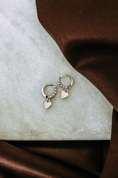 Silver Heart Charm Hooops