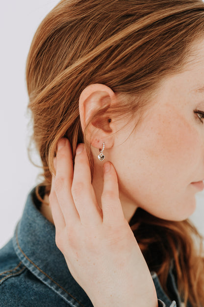 Silver Heart Charm Hooops