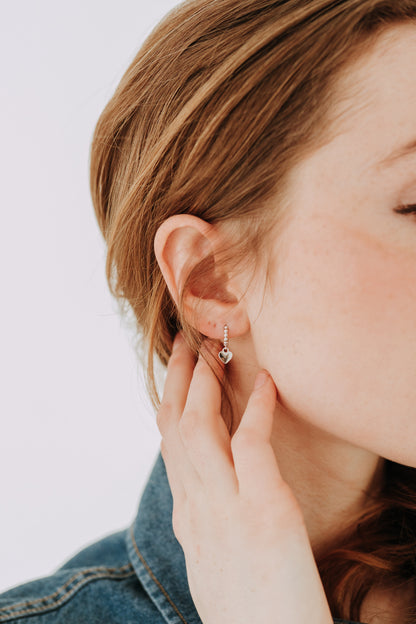 Silver Heart Charm Hooops