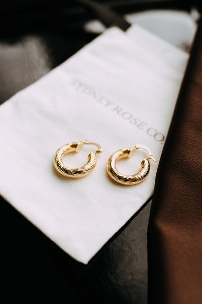 Camellia Hoops | 18k Gold Filled Textured Hoop Earrings