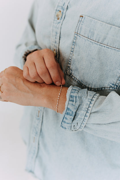 Fine 1.5mm baguette crystal bracelet for everyday wear