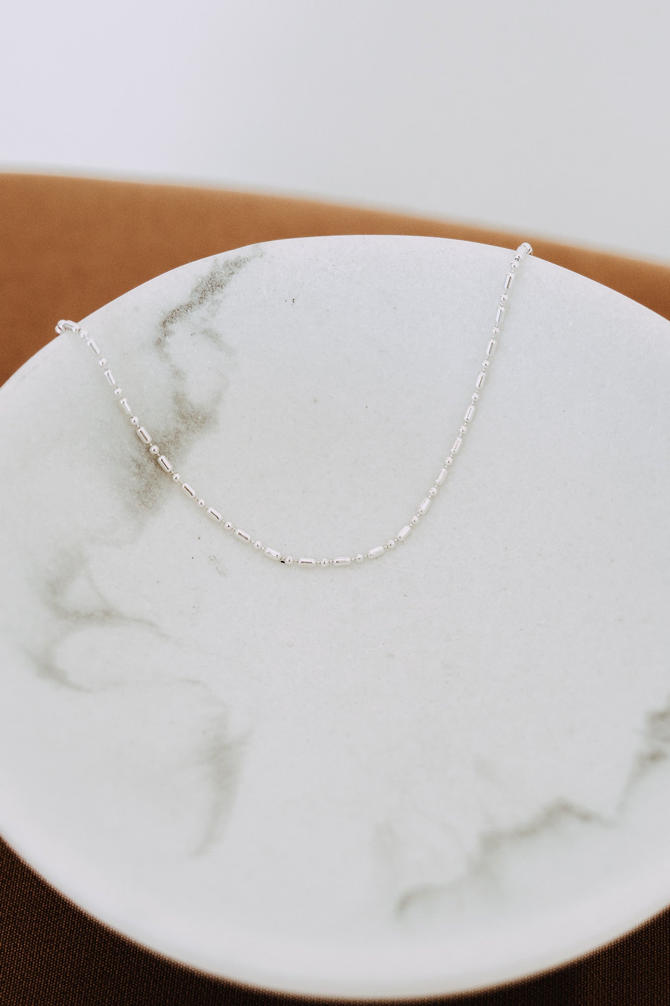 Sterling Silver Ball Bar Chain Necklace | 1.5mm Dainty Beaded Chain