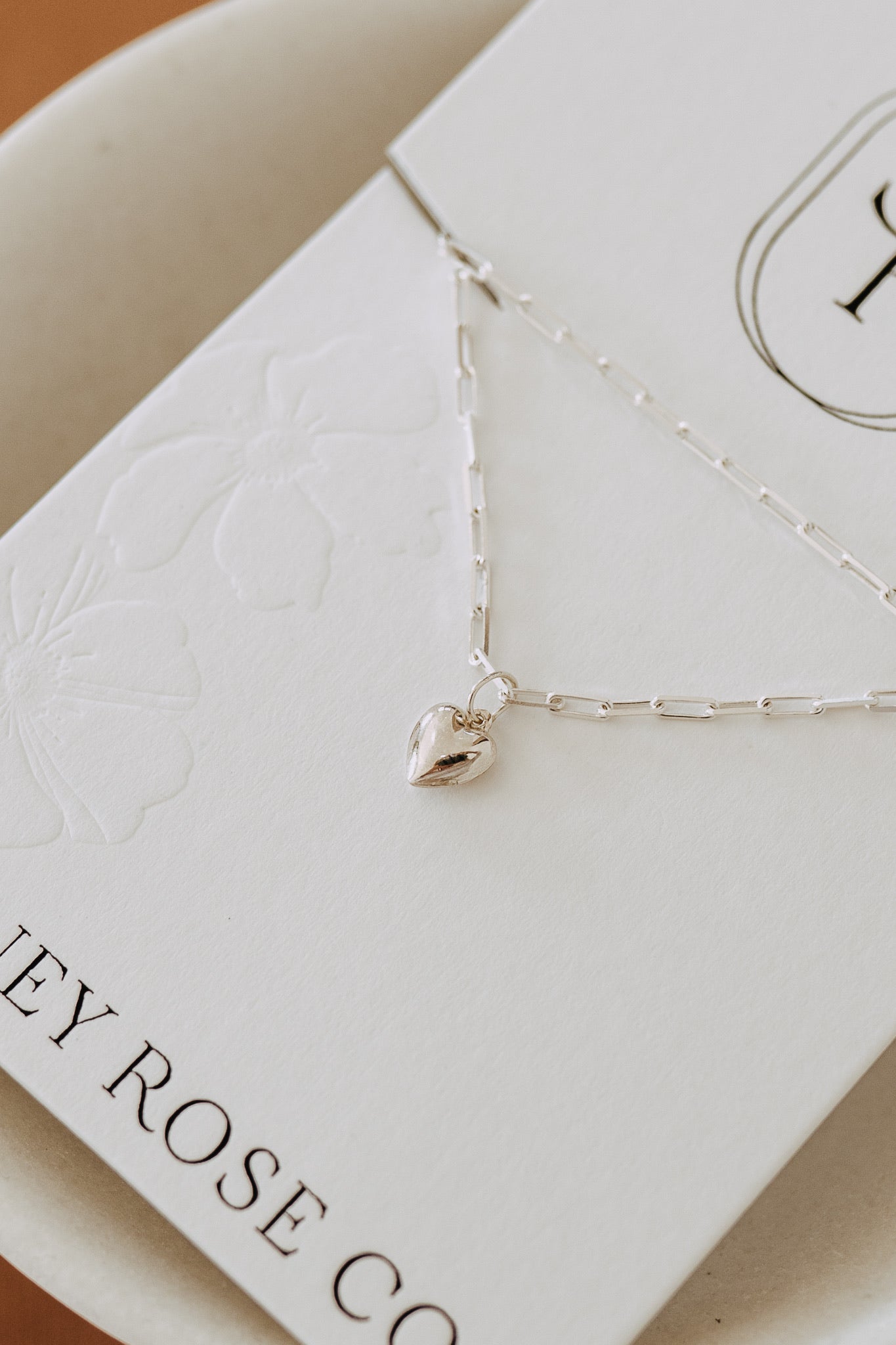 Lil Puff Heart - Sterling Silver Pendant Paperclip Necklace