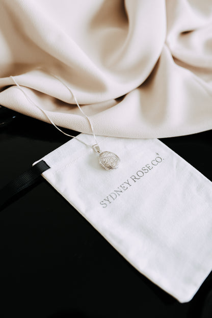Sterling Silver Oval Locket Necklace | Classic Engraved Floral Photo Locket