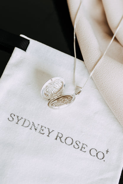 Sterling Silver Oval Locket Necklace | Classic Engraved Floral Photo Locket
