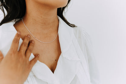 Sterling Silver Ball Bar Chain Necklace | 1.5mm Dainty Beaded Chain