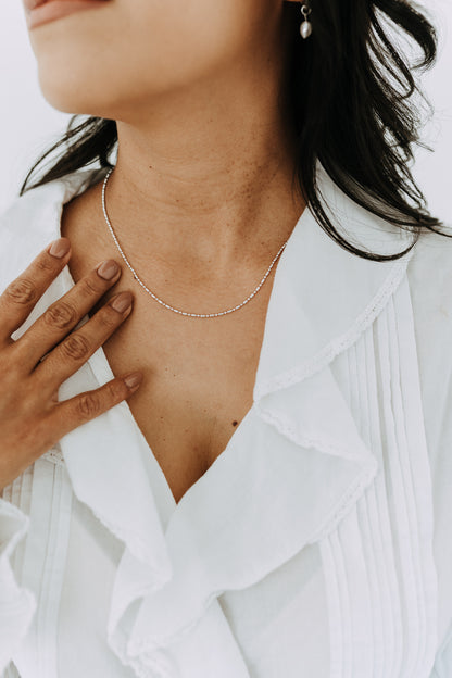 Sterling Silver Ball Bar Chain Necklace | 1.5mm Dainty Beaded Chain