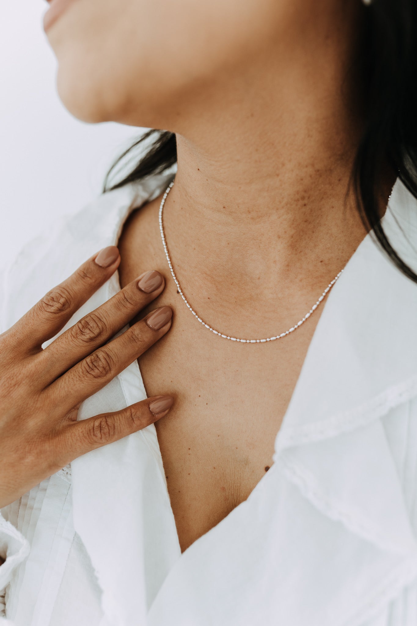 Sterling Silver Ball Bar Chain Necklace | 1.5mm Dainty Beaded Chain