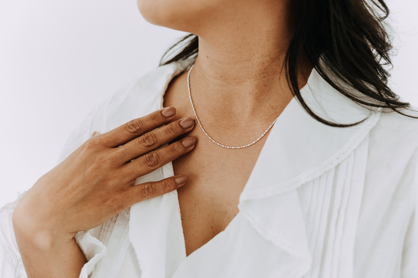 Sterling Silver Ball Bar Chain Necklace | 1.5mm Dainty Beaded Chain