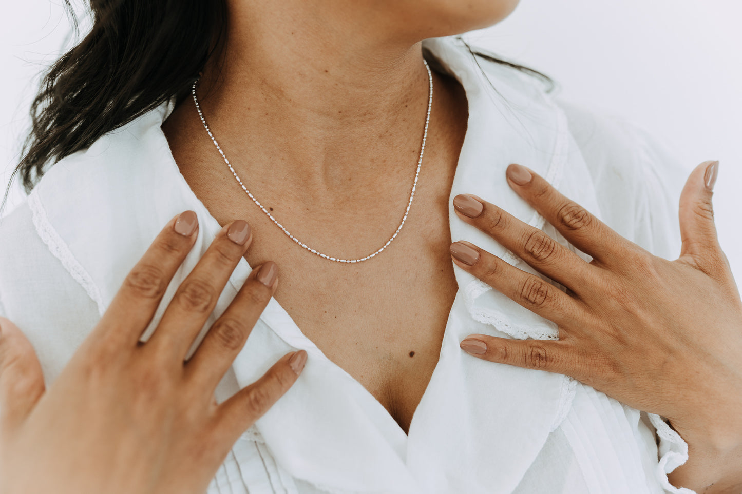 Sterling Silver Ball Bar Chain Necklace | 1.5mm Dainty Beaded Chain