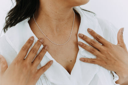 Sterling Silver Ball Bar Chain Necklace | 1.5mm Dainty Beaded Chain