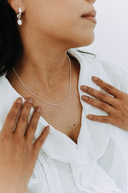 Sterling Silver Ball Bar Chain Necklace | 1.5mm Dainty Beaded Chain