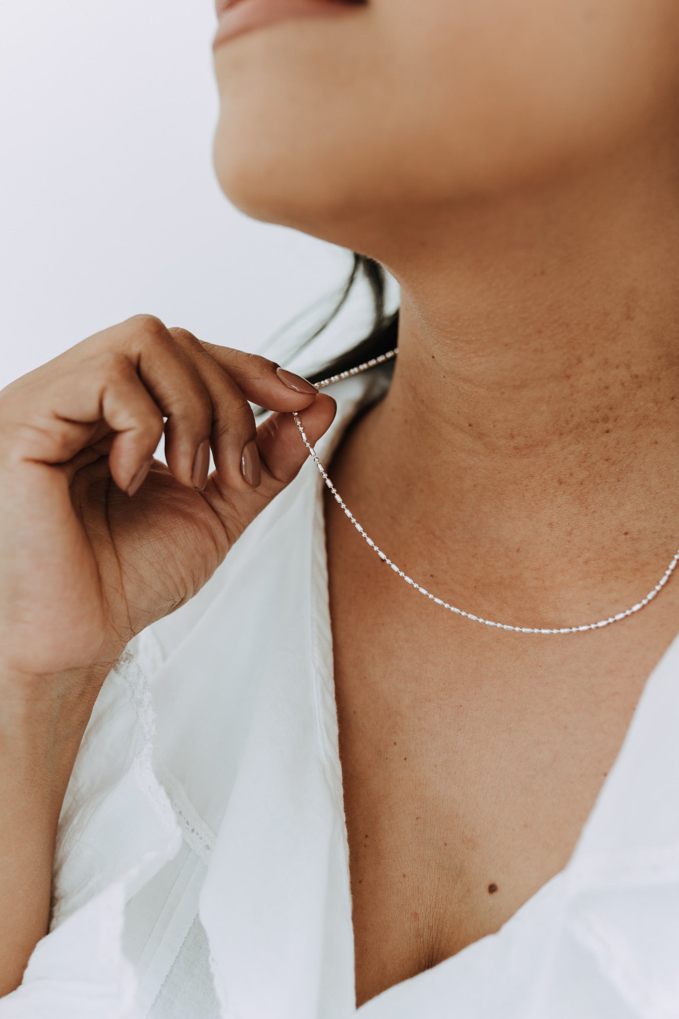 Sterling Silver Ball Bar Chain Necklace | 1.5mm Dainty Beaded Chain