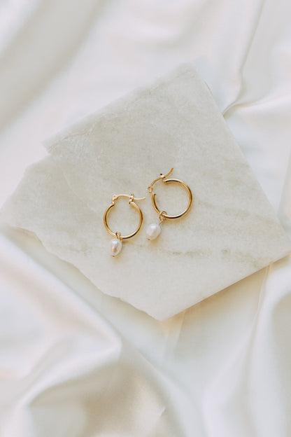 Freshwater pearl drop hoops with removable charm for two-in-one styling