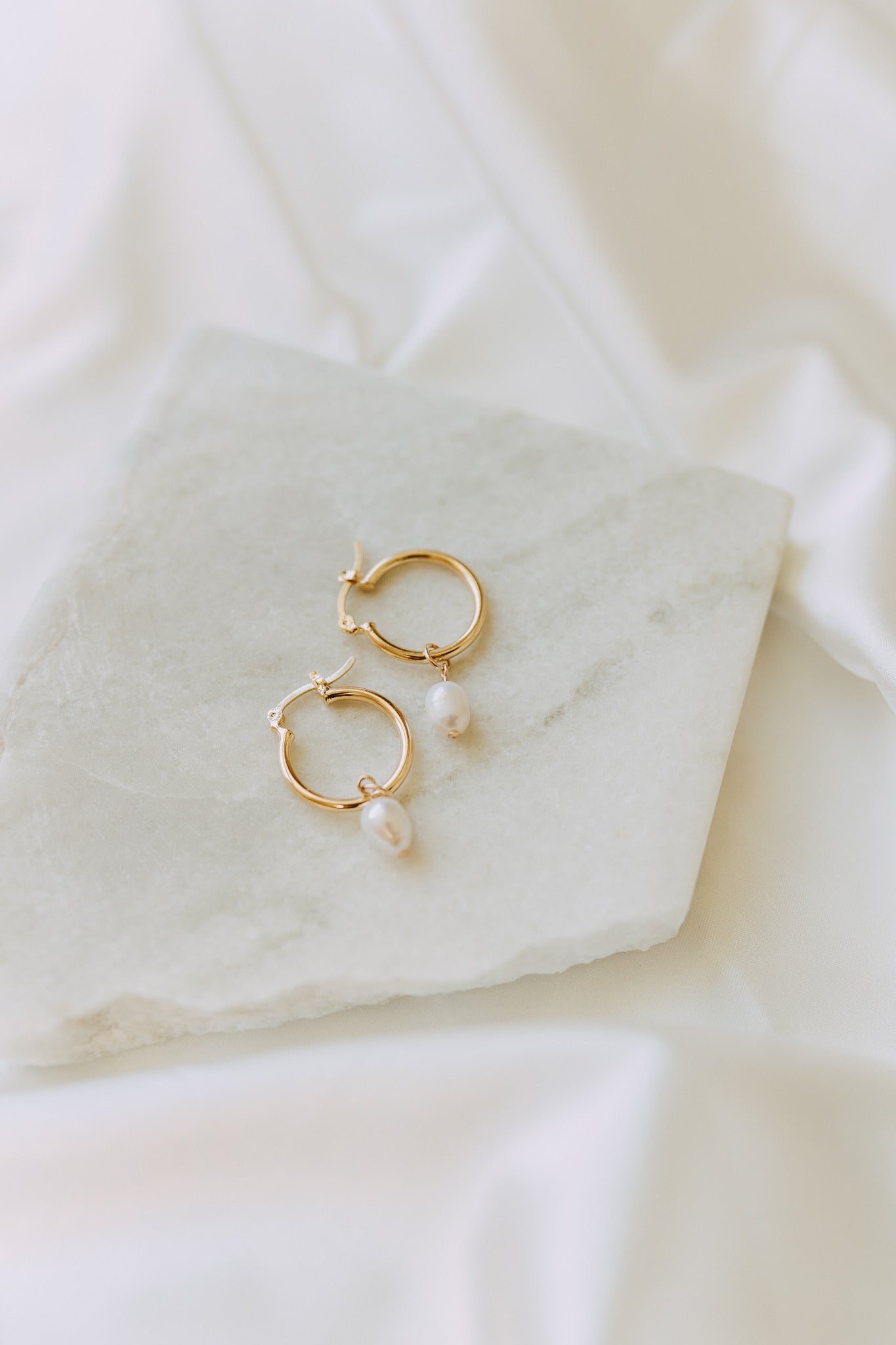 Gold filled hoop earrings with freshwater pearls for bridesmaid or graduation gift