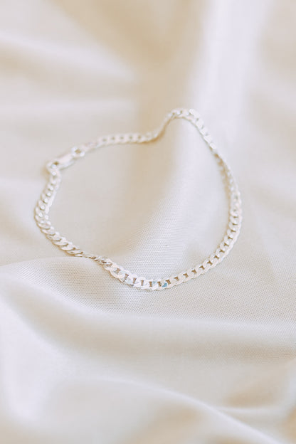 Men’s polished sterling silver curb bracelet with lobster clasp