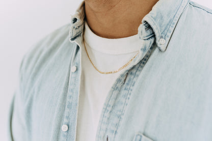 Men’s gold Figaro necklace with durable tarnish-resistant link chain design