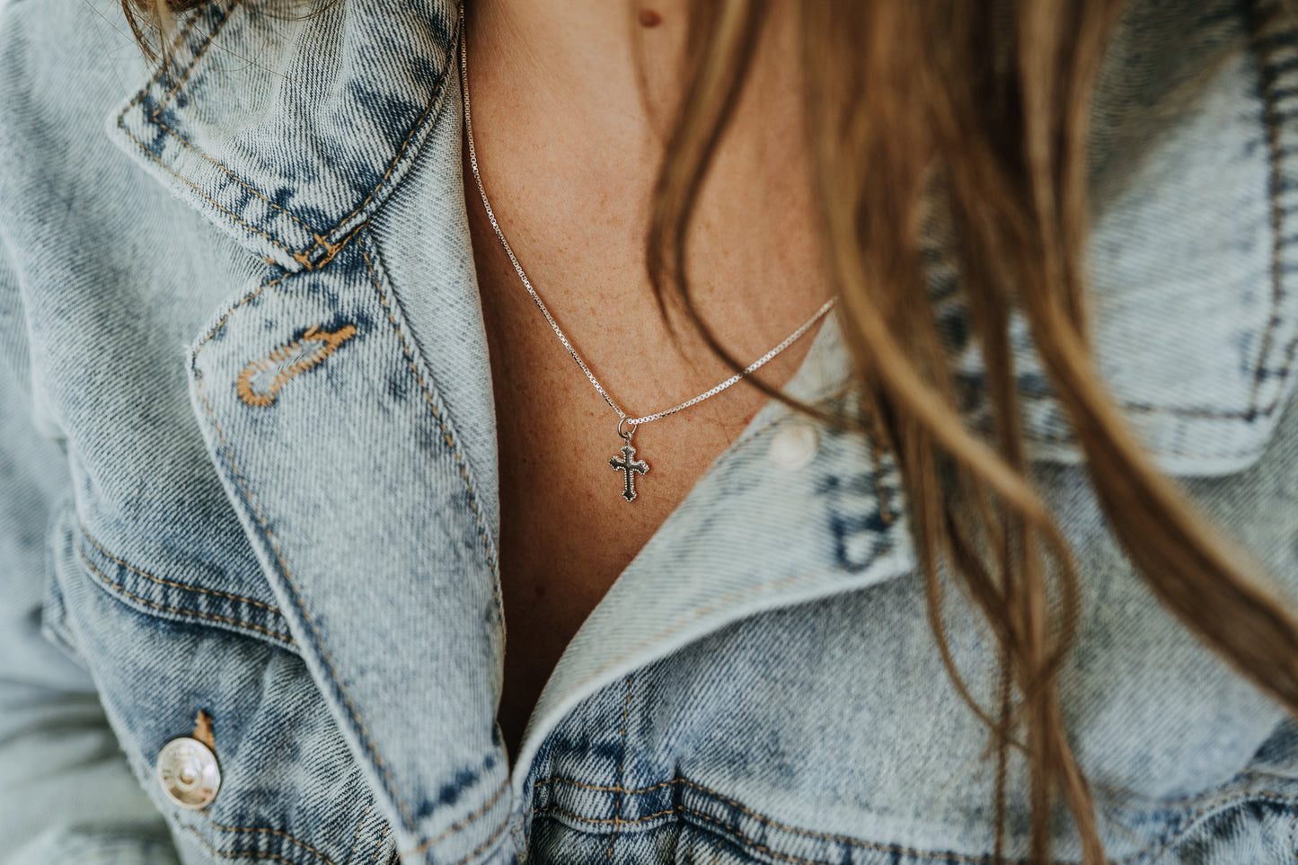 Sterling silver cross necklace designed for everyday layering