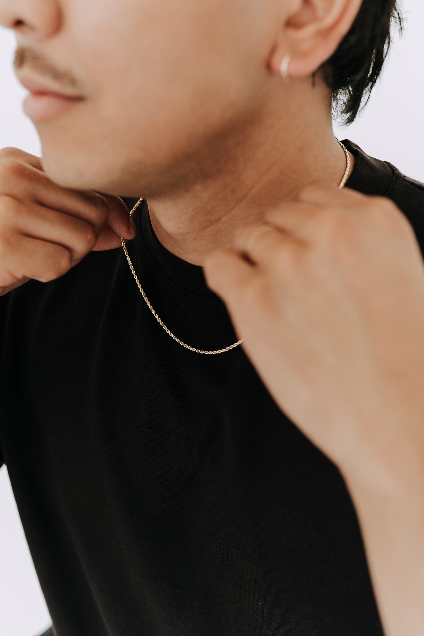 Tarnish-resistant men’s rope chain necklace designed for layering or wearing solo