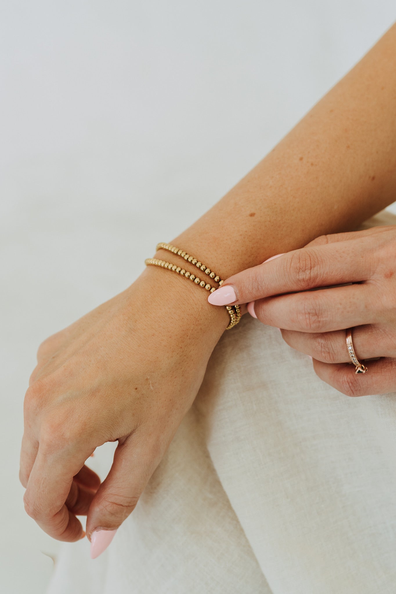 Dainty gold bead bracelet perfect for stacking and everyday wear