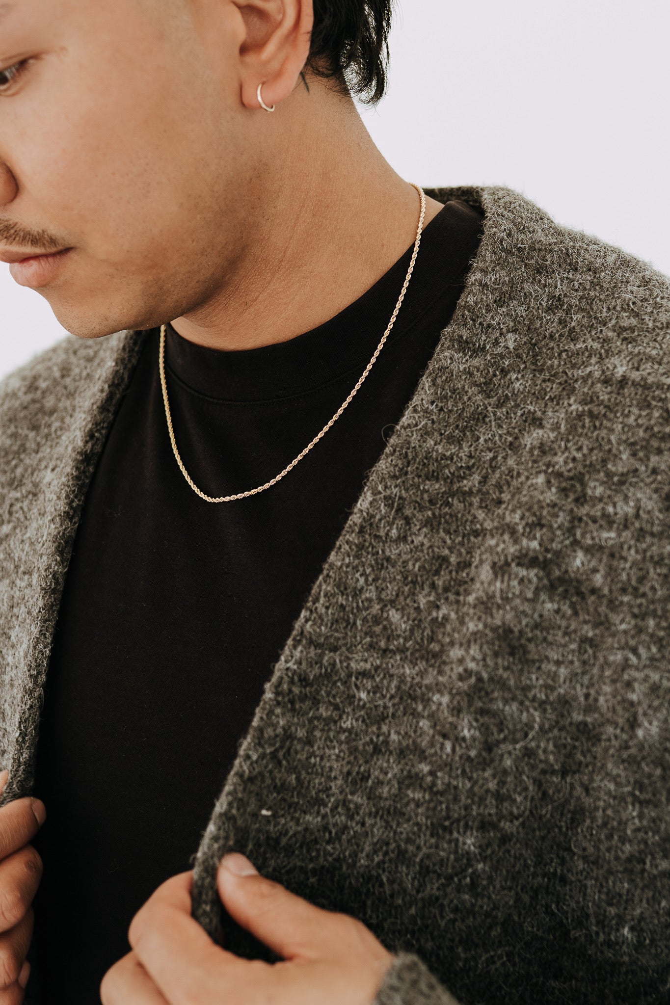 2mm rope chain necklace for men featuring classic twisted chain detailing
