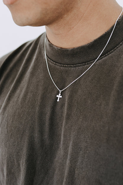 Sterling silver cross pendant necklace with sleek minimalist box chain