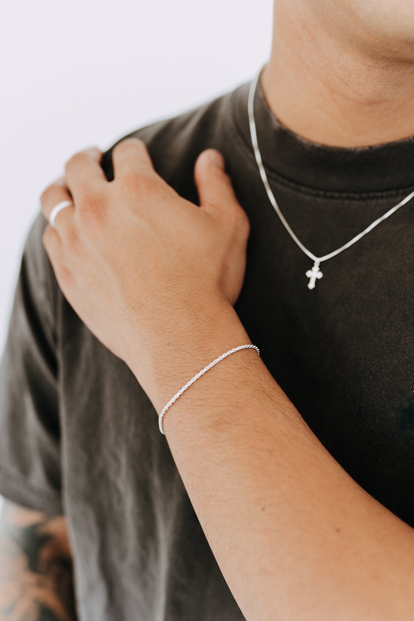 Solid sterling silver rope chain bracelet with classic twisted design