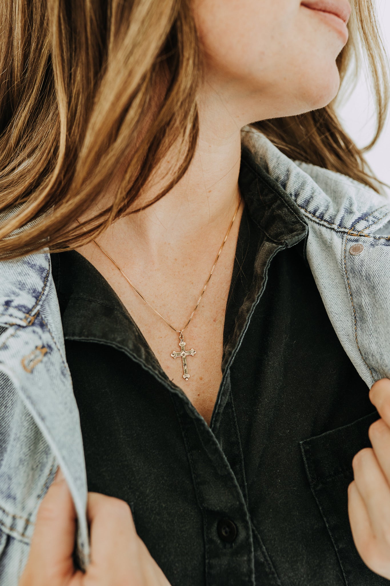 Slightly larger gold cross necklace for everyday wear