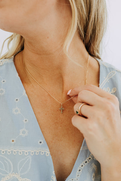 Dainty heirloom-inspired cross necklace for everyday wear