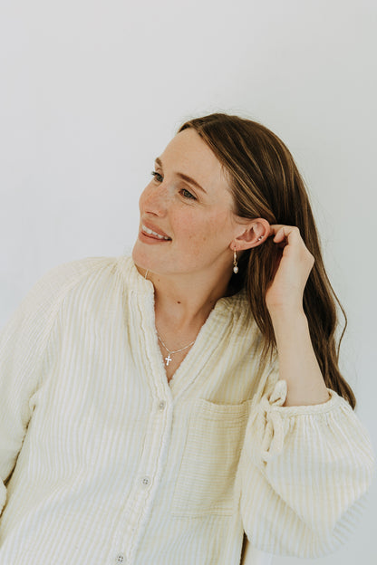 Lightweight pearl charm hoop earrings with classic minimal design