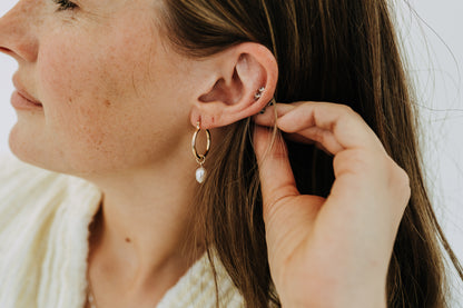 18k gold filled pearl hoop earrings with removable freshwater pearl charms