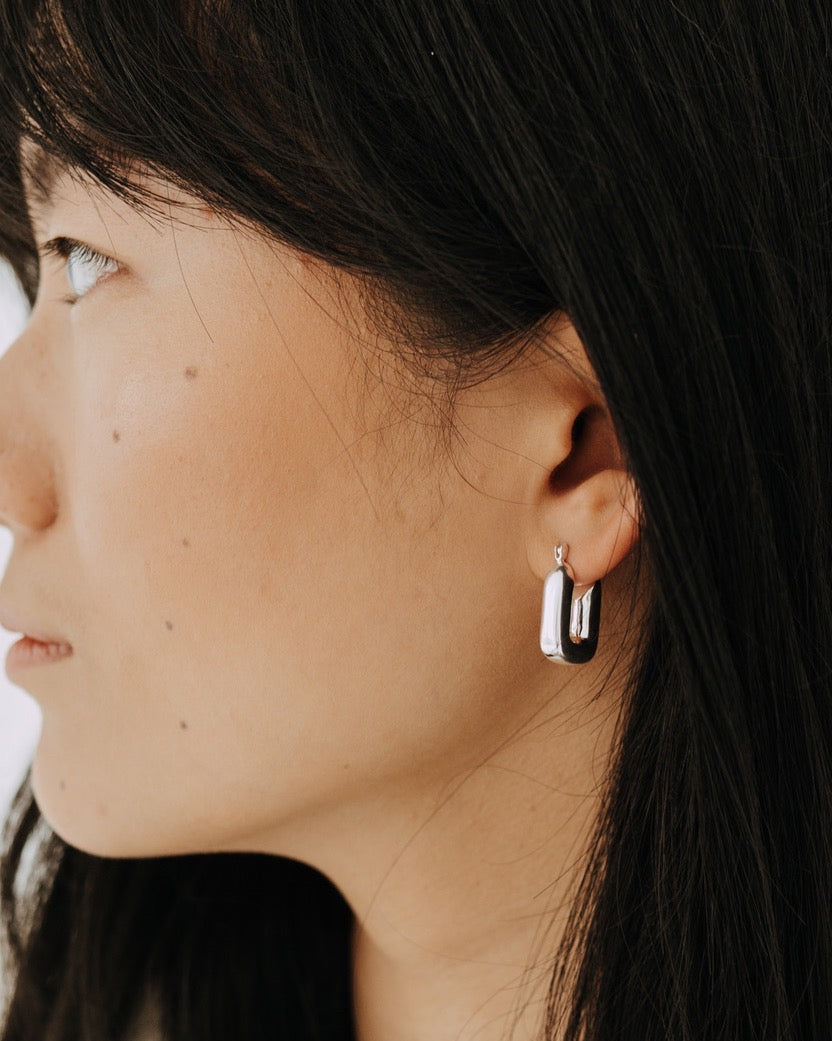 Uptown Rectangle Hoops / Sterling Silver