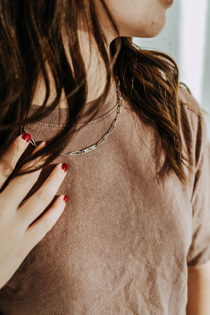 Engraved 1 Bar Necklace - Silver