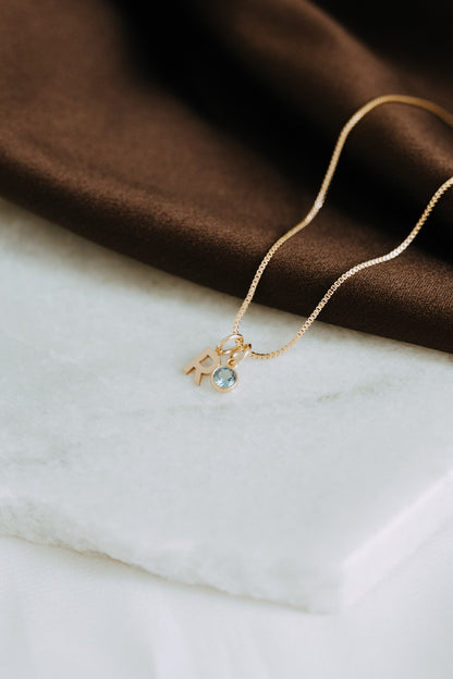 Personalized Initial + Birthstone Necklace – Gold Filled Letter Necklace
