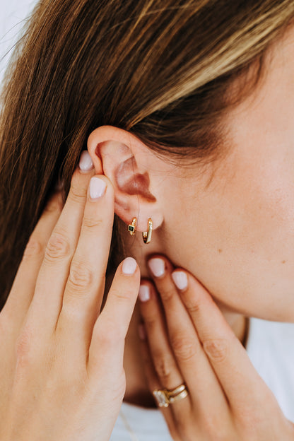 Verde Huggie Hoops | 18K Gold Filled Green Stone Earrings