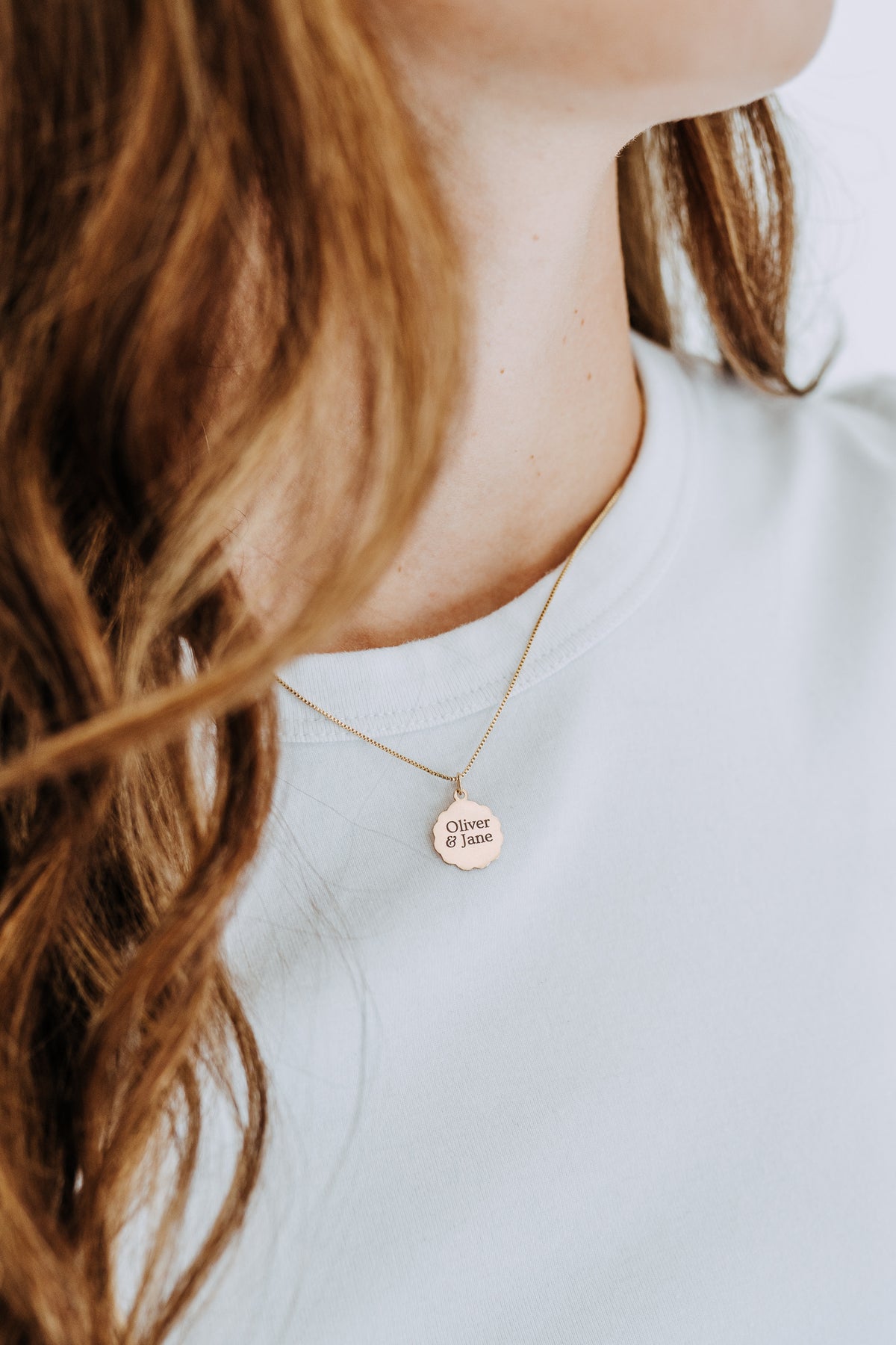 Personalized Scalloped Pendant Necklace – 14mm Gold Filled