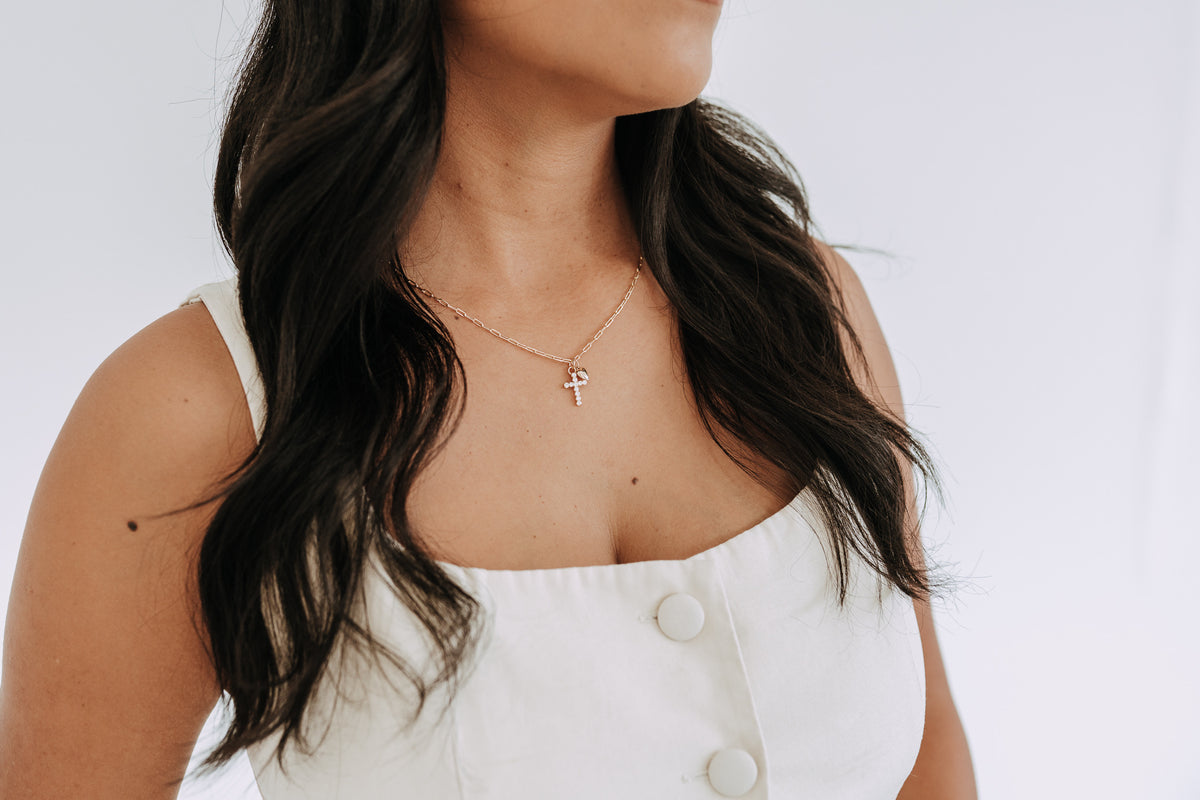 CZ Cross & Heart Necklace – 18K Gold Filled