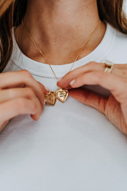 Engraved Heart Locket Necklace | 18K Gold Filled