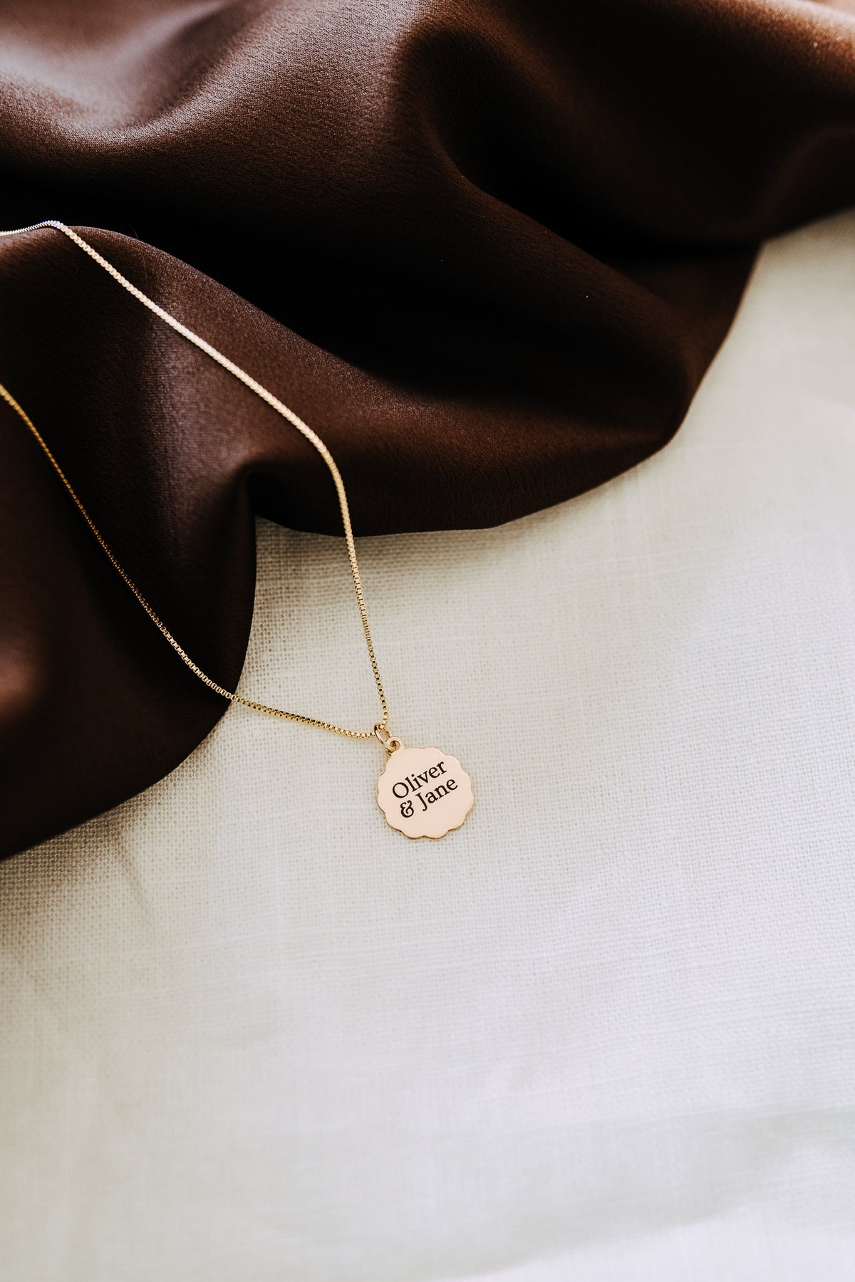 Personalized Scalloped Pendant Necklace – 14mm Gold Filled