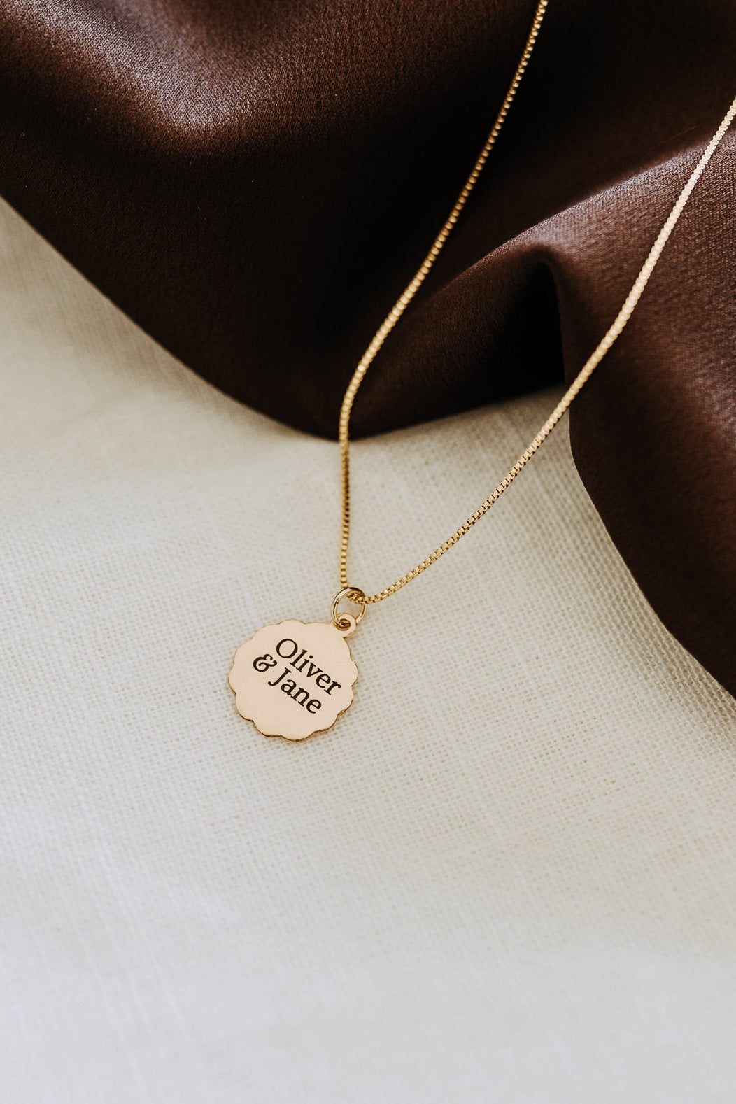 Personalized Scalloped Pendant Necklace – 14mm Gold Filled
