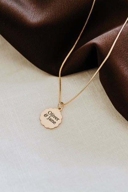 Personalized Scalloped Pendant Necklace – 14mm Gold Filled