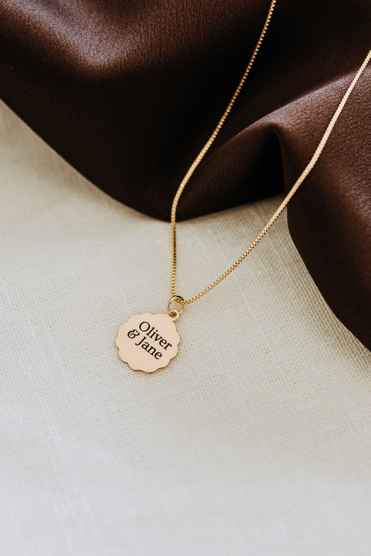 Personalized Scalloped Pendant Necklace – 14mm Gold Filled
