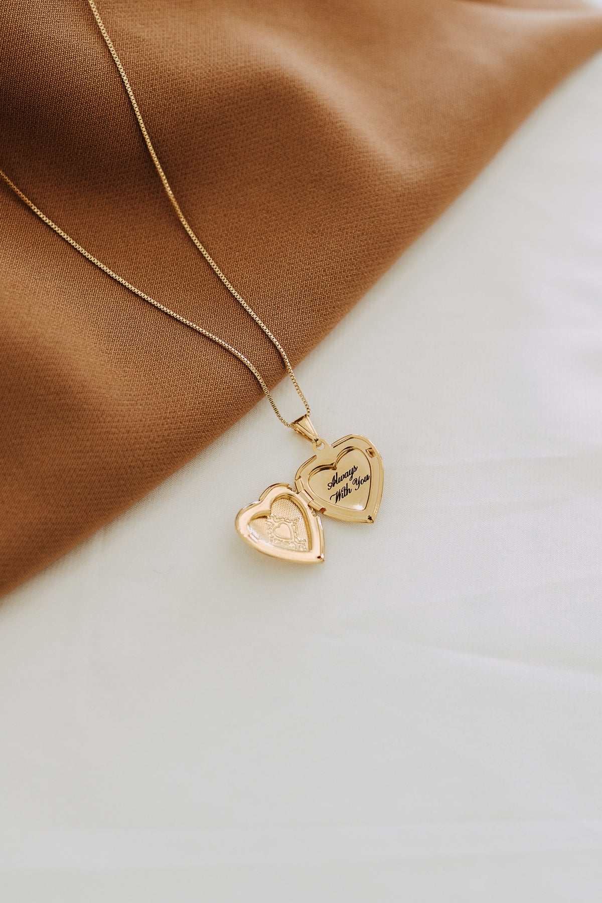 Engraved Heart Locket Necklace | 18K Gold Filled