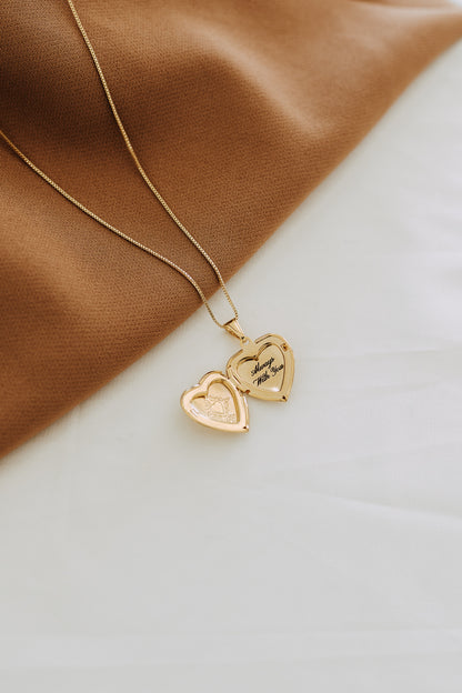 Engraved Heart Locket Necklace | 18K Gold Filled
