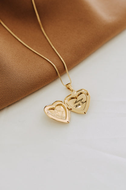Engraved Heart Locket Necklace | 18K Gold Filled