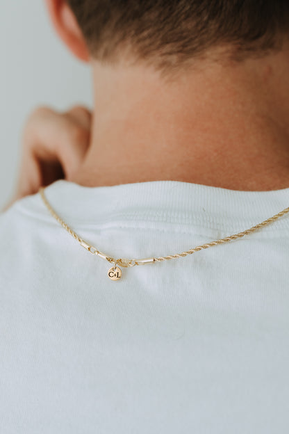 Men’s Etched Cross Necklace | 18K Gold Filled Rope Chain