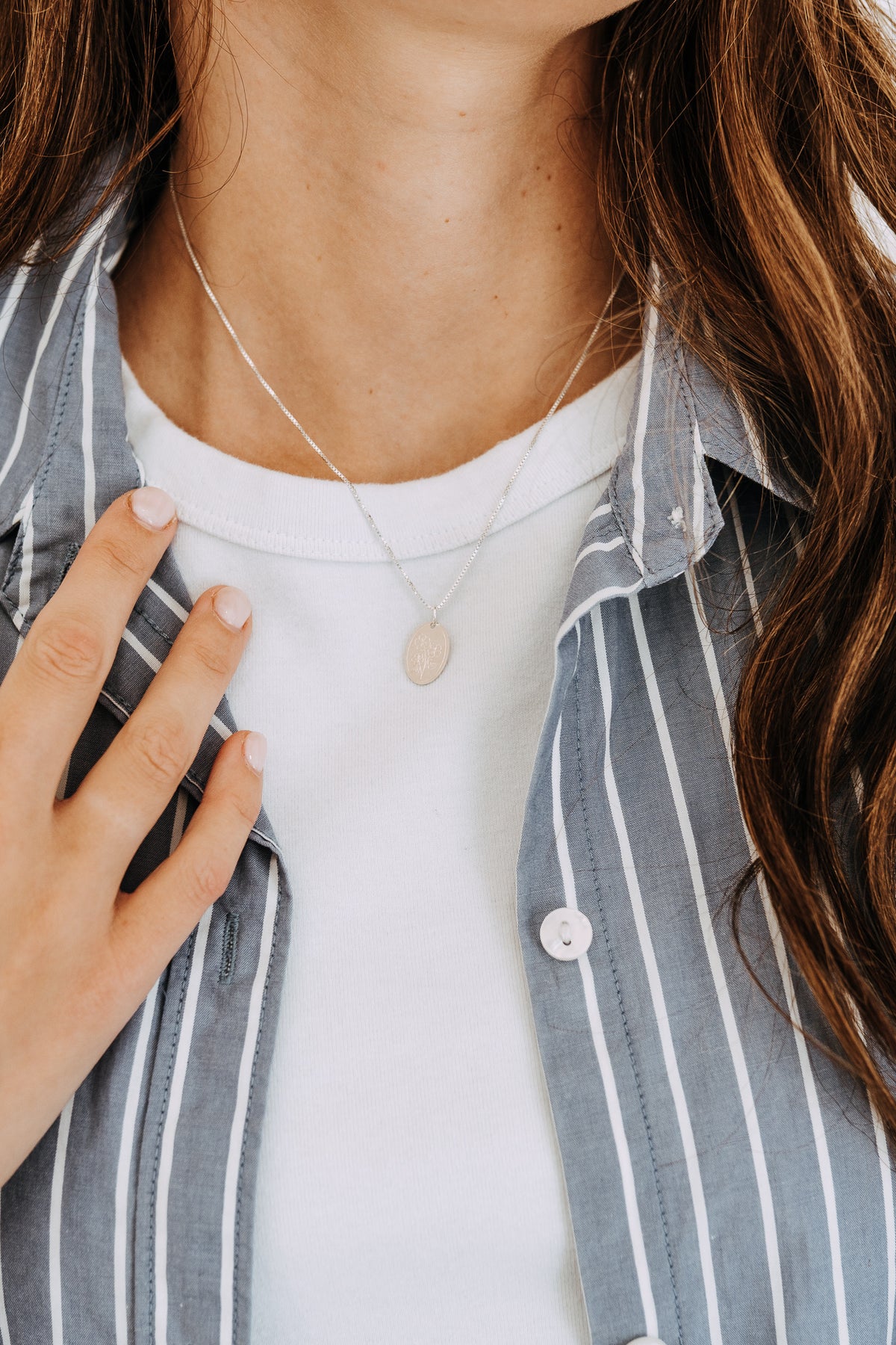 Sterling Silver Petite Birth Flower Necklace | Personalized Birth Month Necklace