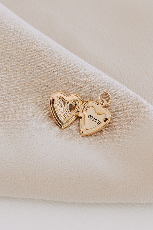 Mini Engraved Heart Locket Necklace | 18K Gold Filled