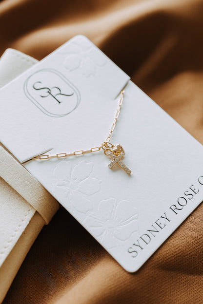 CZ Cross & Heart Necklace – 18K Gold Filled